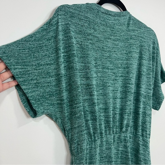 Teal Gathered Midi Dress Ruched Side Short Sleeve Soft Touch Oversized Small - Picture 6 of 10